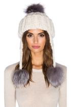 Handknit Natural Silver Fox Fur Pom Pom Trapper Beanie