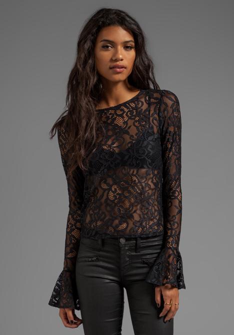 For Love & Lemons Curtsy Lace Top In Black