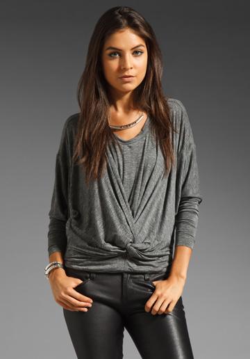 Dolan Long Sleeve Knotted Tee In Charcoal