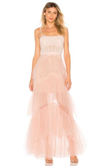 Oly Long Tulle Gown In Bare Pink