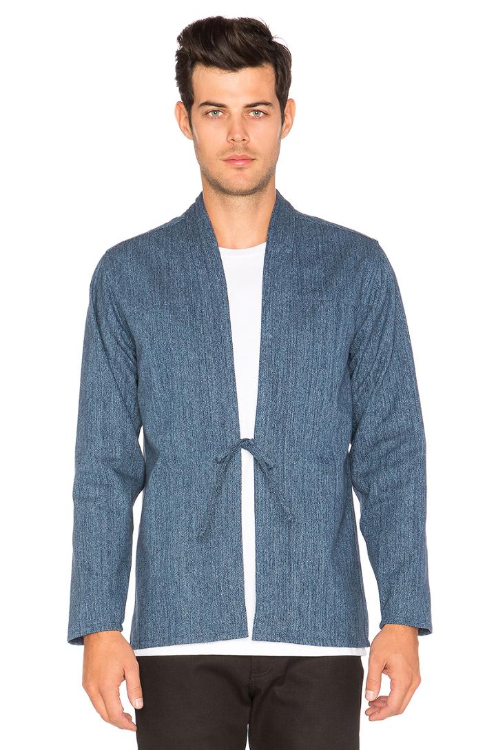 Kimono Shirt Indigo Speckle Dye Basketweave