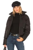 Washed Leather Puffer With Rabbit Fur