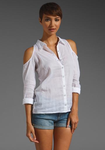 C&c California Long Sleeve Cut Out Shoulder Top In White