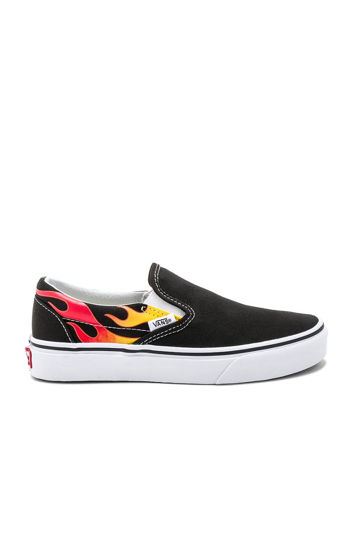 Classic Slip On Flames In Black & Black & True White