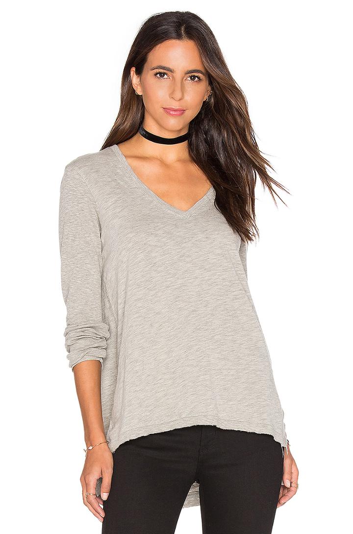 V Neck Side Slit Tunic Top