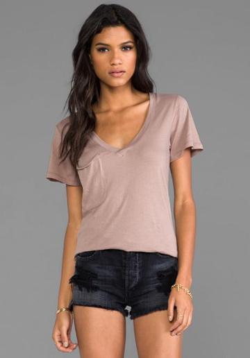 Bobi Lightweight Jersey Pocket Tee In Brown