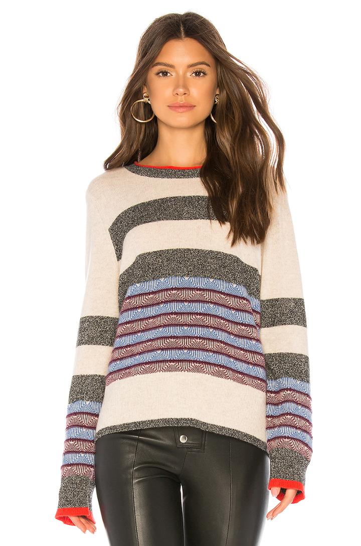 Jacquard Striped Crewneck Sweater
