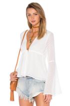 Woven Long Sleeve V Neck Blouse