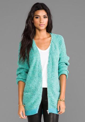 April, May Cougar Champhor Cardigan In Turquoise