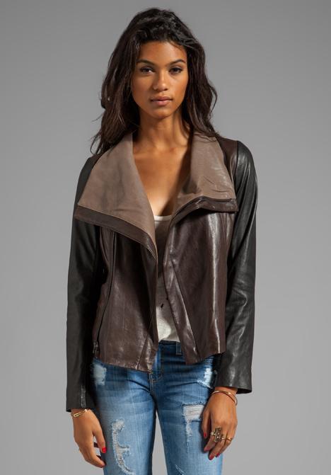 Vince Leather Colorblock Jacket In Brown