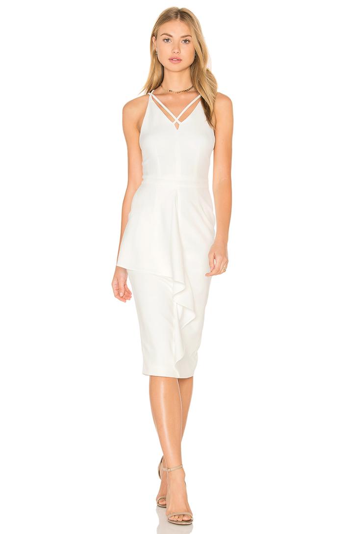 Deep Plunge Strap & Frill Detail Midi Dress