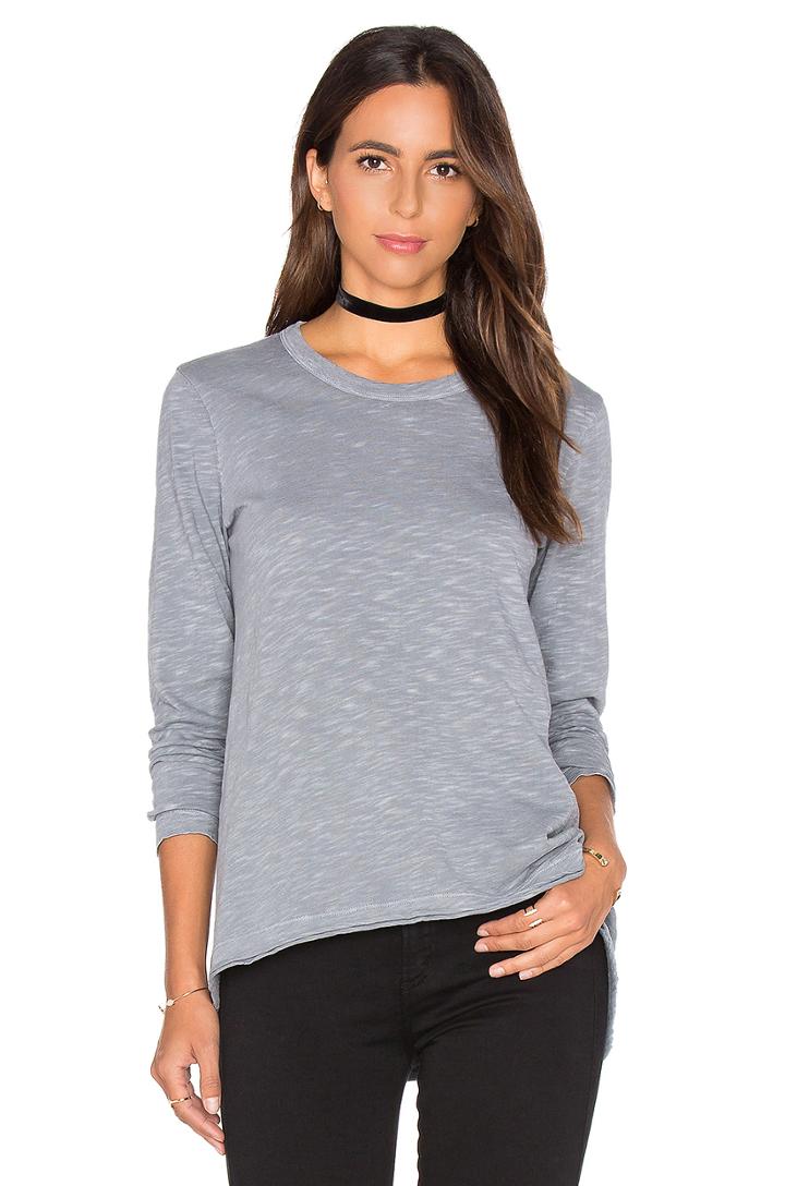 Shrunken Crew Unfinished Hem Long Sleeve Top