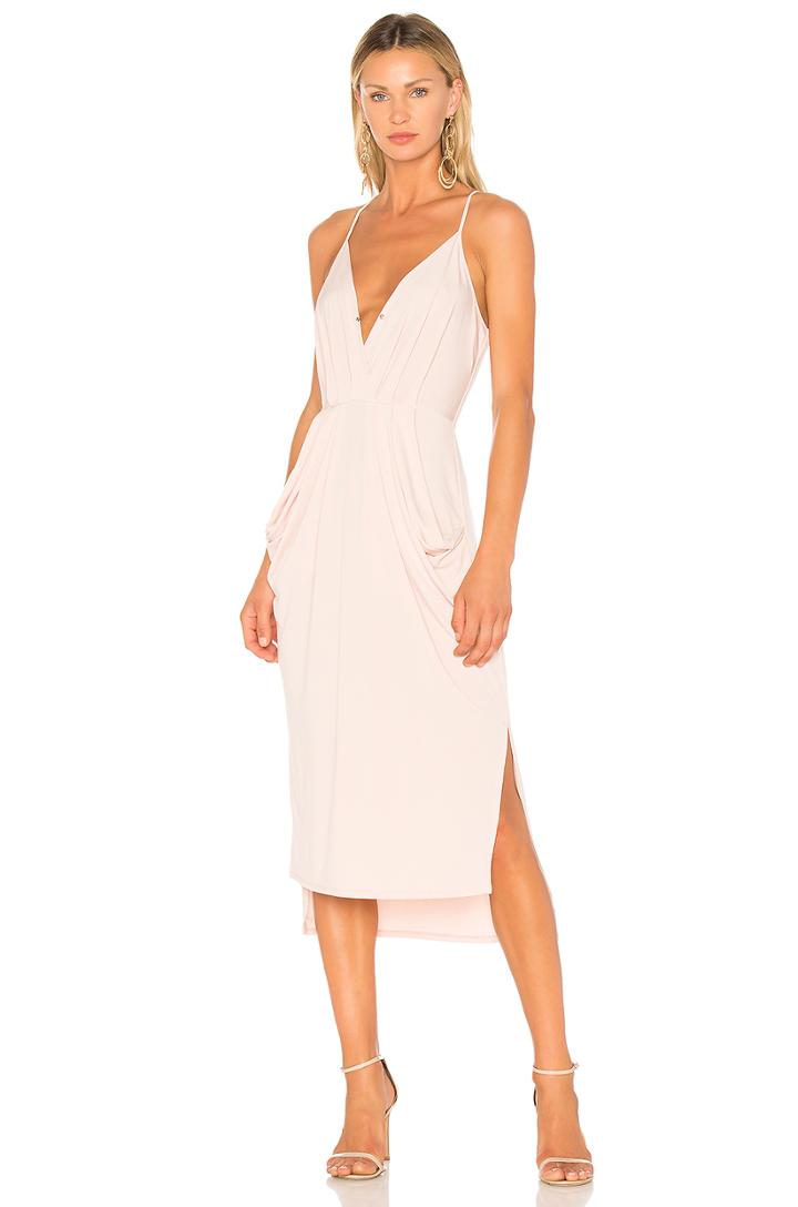 Midi Faux Wrap Dress In Rose Smoke