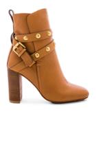 Studded Ankle Strap Heeled Bootie