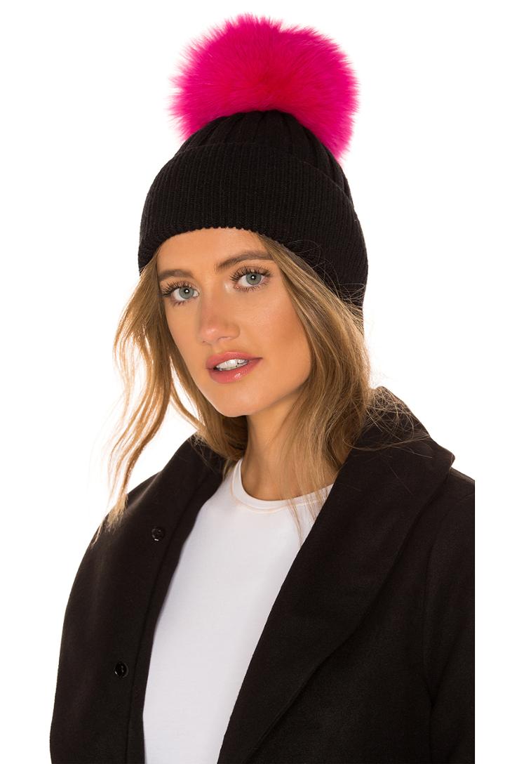 Knit Hat With Fox Fur Pom