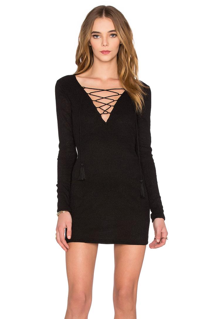Long Sleeve Tie Front Mini Dress