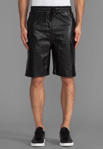 Iridium Leather And Cotton Shorts In Black