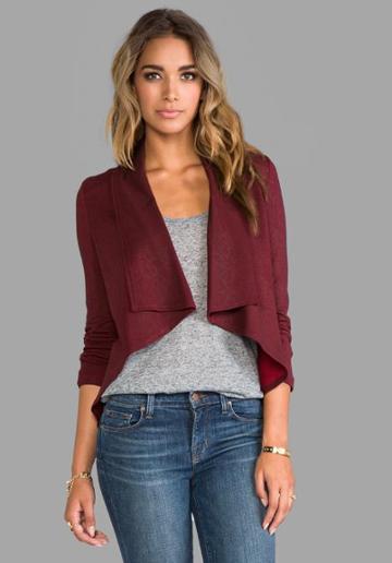 Krisa Coated Drape Jacket In Burgundy