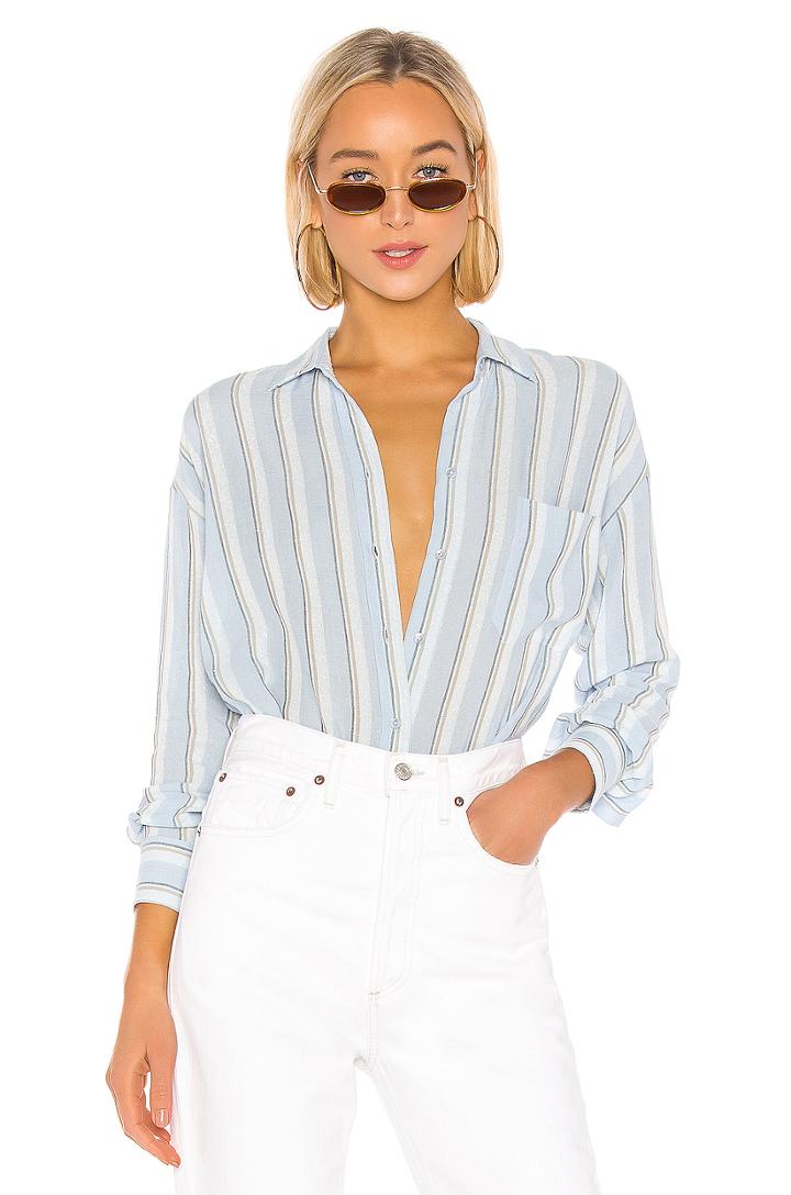 Textured Stripe Boxy Button Down