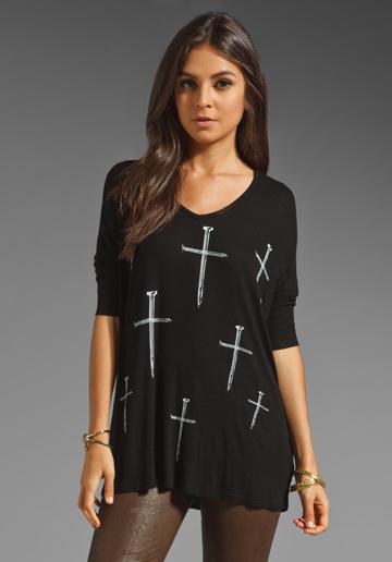 Lauren Moshi Sable Mini Crosses Draped Tee In Black