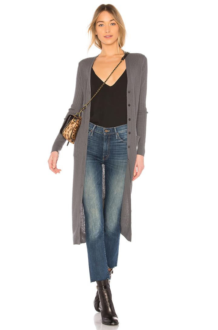 Mixed Rib Long Button Cardigan