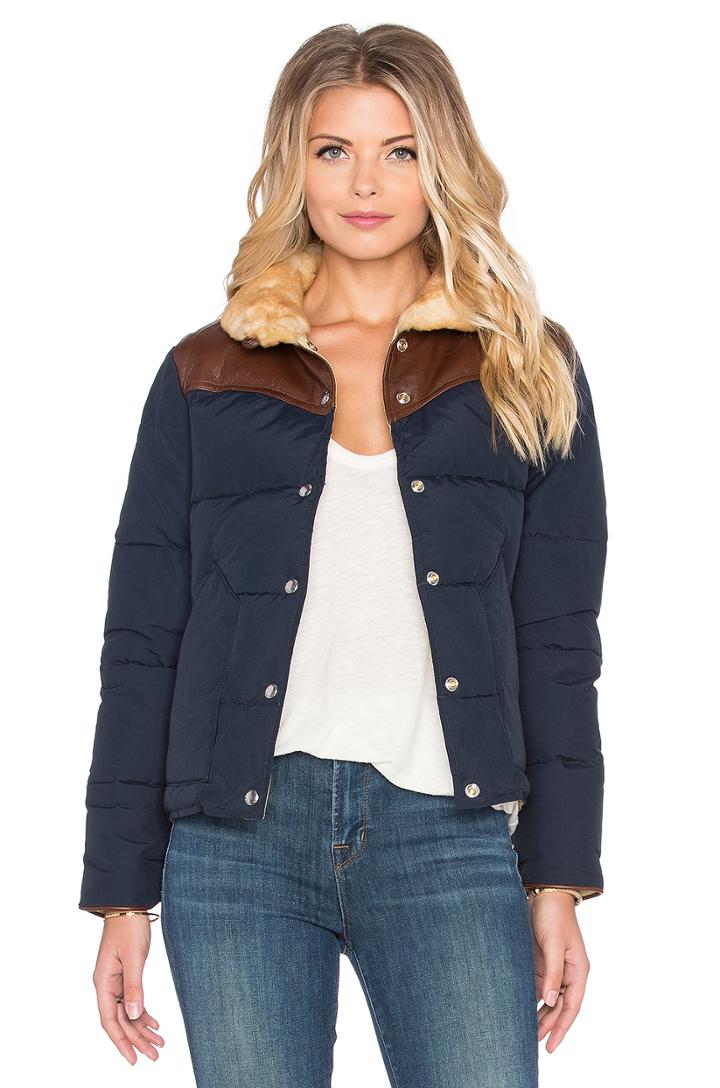 Rockwool Leather & Shearling Yoke Down Jacket