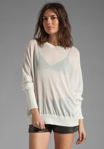 T By Alexander Wang Sheer Loose Knit Crew Neck Pullover In White