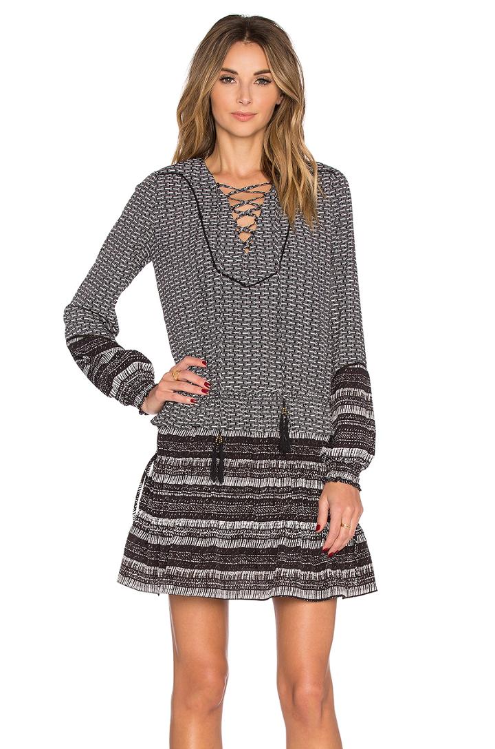 Mixed Print Front Lace Up Dress