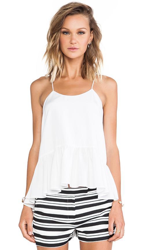 Tibi Silk Strappy Ruffle Cami Tank In White