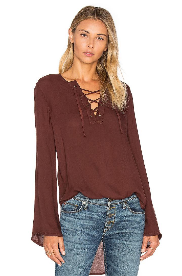 Bell Sleeve Lace Up Top