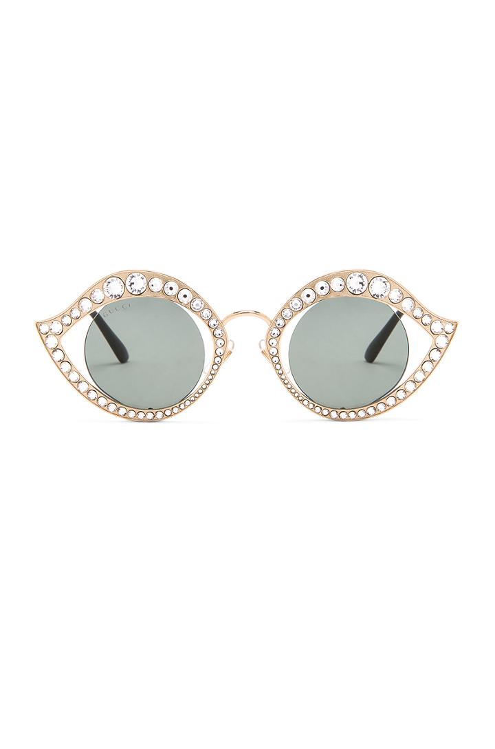 Cat Eye Crystal Metal Sunglasses