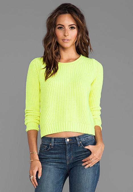 Autumn Cashmere Shaker Stitch Crop Crew In Yellow