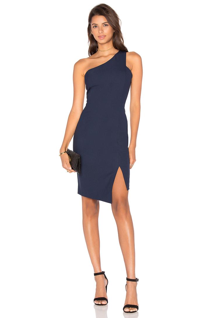 Black Woven Crepe One Shoulder Bodycon Dress