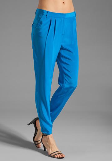 Tibi Solid Silk Pleated Pant In Blue
