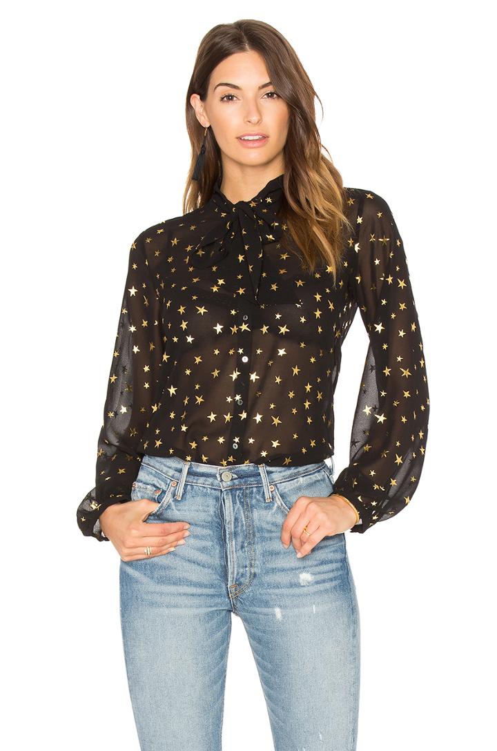 Sheer Star Tie Neck Blouse