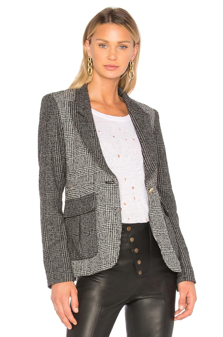 Mixed Plaid Peaked Lapel Blazer