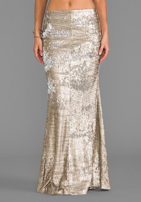 Line & Dot Sequin Mermaid Skirt In Metallic Gold