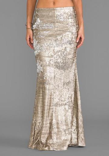 Line & Dot Sequin Mermaid Skirt In Metallic Gold