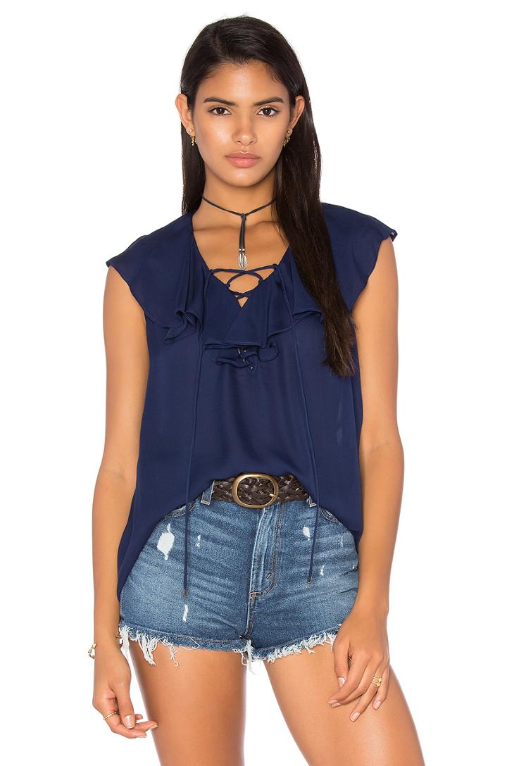 Lace Up Front Ruffle Blouse
