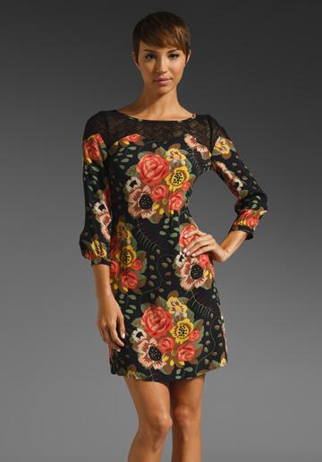 Plenty By Tracy Reese Nosegay Floral Lace Inset Shift Dress In Black,florals