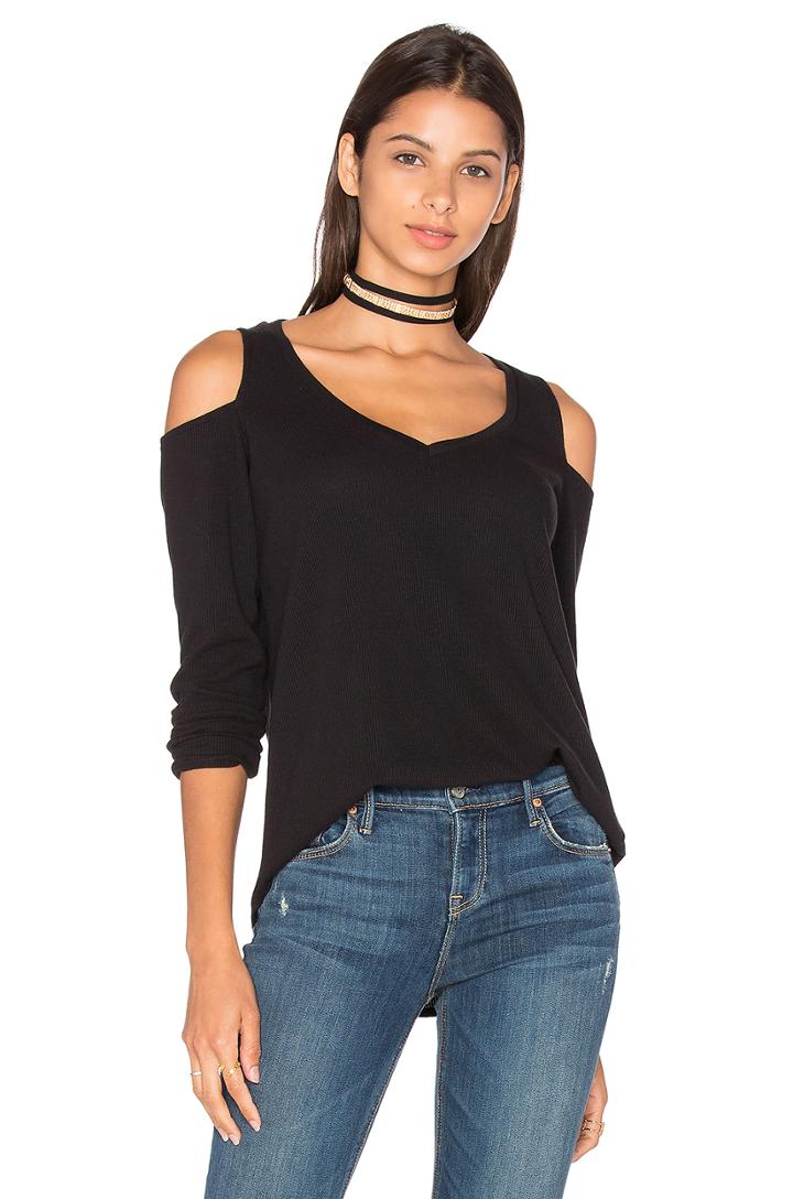 V Neck Cold Shoulder Thermal Top