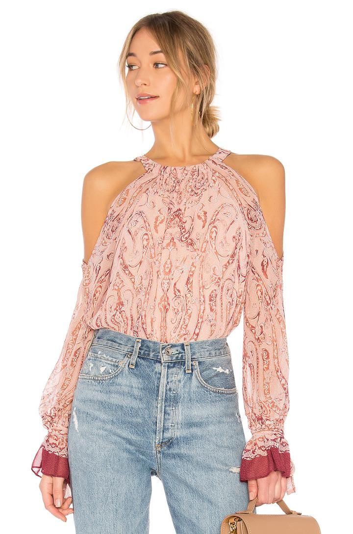 Sessilee Long Sleeve Cold Shoulder Top In Bare Pink Combo