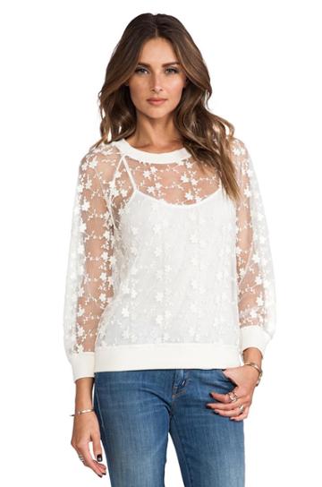 Line & Dot Embroidery Lace Top In Ivory