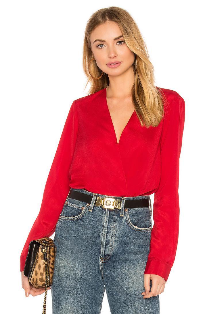 Shirt Cuff Surplice Top In Chili Pepper