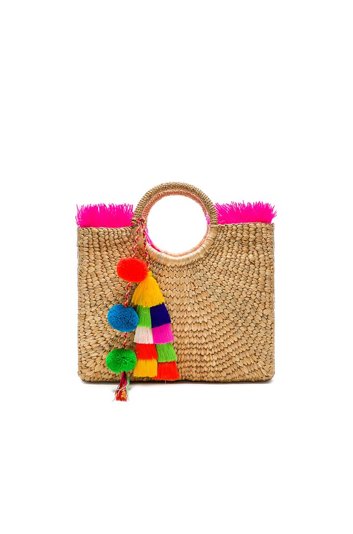 Multi Tassel Square Fringe Basket Tote