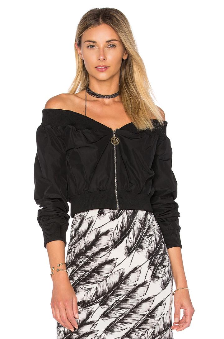 Raven Off The Shoulder Wrap Bomber