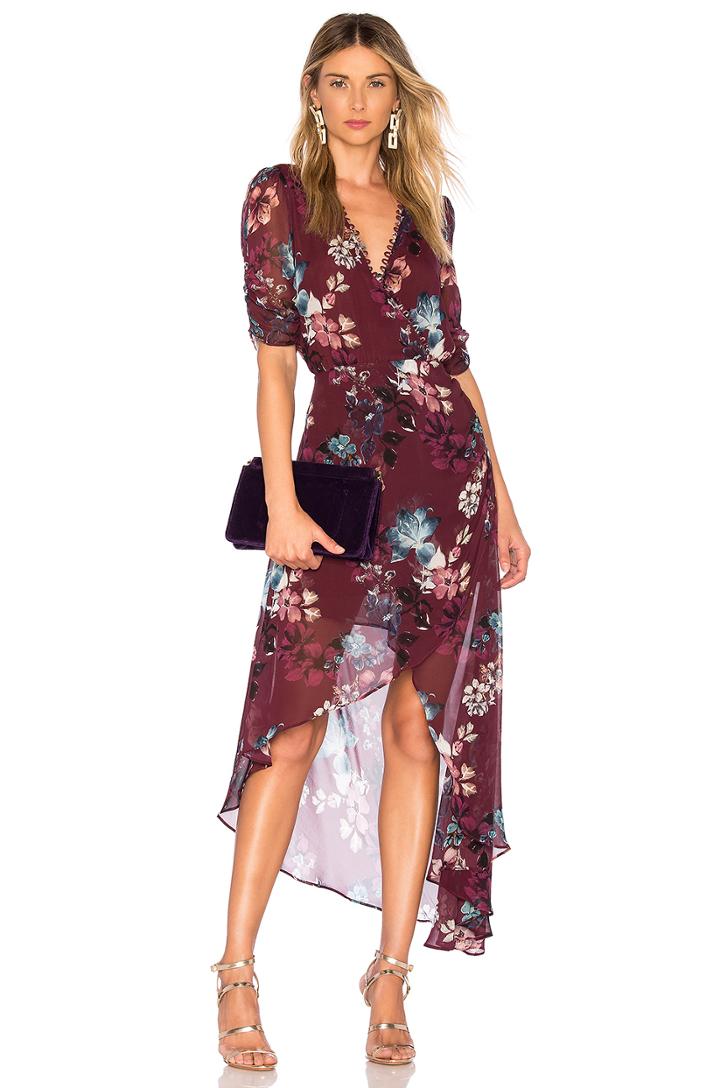 Burgundy Floral Wrap Dress
