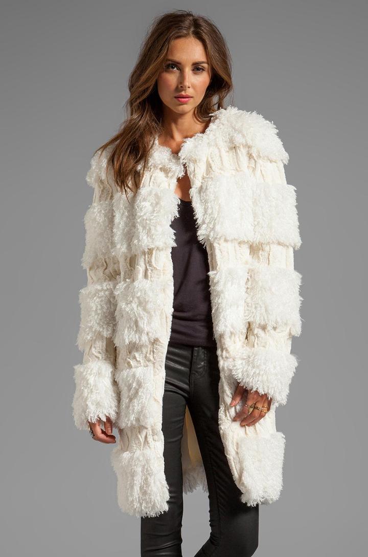 Anna Sui Runway Mongolian Faux Fur Coat In Cream