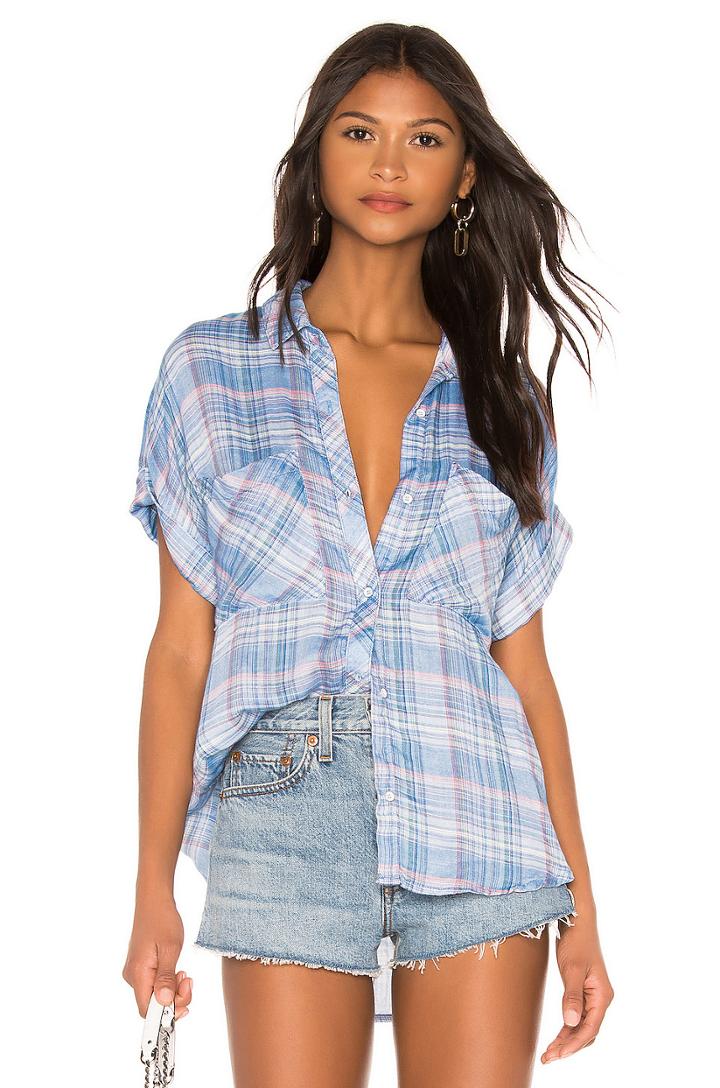 Rolled Short Sleeve Button Down Top