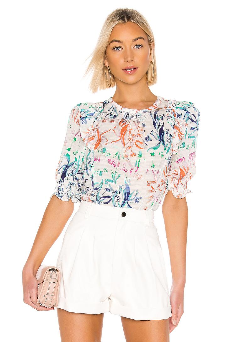 Martha Top In Botanical Floral White